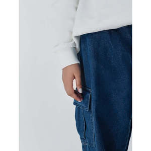 Pantalon Cargo en Denim Respirant Coupe Décontractée Mi-Haute Mélange Coton Toile 320g Lavage Moyen Conception Personnalisée Marque Privée Fournisseur OEM ODM - Product Image 4