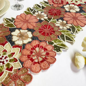 Camino de mesa Jacquard 100% algodón hecho a mano con cuentas florales y bordado Multicolor decoración de primavera decoración de mesa de comedor - Product Image 1