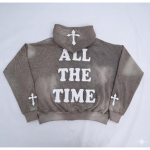 Sudadera con Capucha y Cremallera para Hombre, Estilo Profesional, Bordado Desgastado, Calidad Superior, 100% Algodón, Cómoda y Adecuada, a Precio Económico - Product Image 3