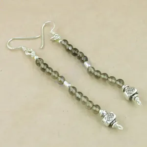 "Crystal <b>Earrings</b> 925 <b>Silver</b> Smoky Quartz Beaded <b>Earrings</b> for <b>Women</b>" - Product Image 1