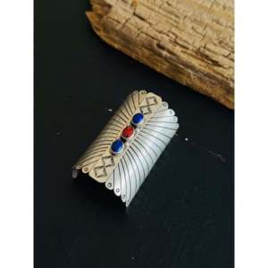 Attache-cheveux vintage Navajo multi-pierres et argent sterling avec motif tortue - Product Image 2