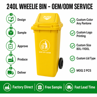 Conteneur à déchets alimentaires commercial en plastique HDPE écologique de 240 L, robuste, avec couvercles, frein de roue et drain