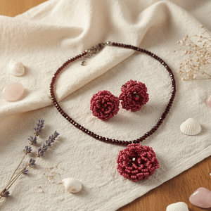 Garnet Dusk Bloom <b>Beaded</b> <b>Set</b> Classic Fine Jewelry with Pear Emerald Cut Diamonds Available White Rose Gold for Weddings Parties - Product Image 1