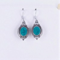 Boucles d'oreilles pendantes élégantes en argent sterling 925 avec pierres précieuses ovales en quartz rose et turquoise, bijoux de luxe pour femmes