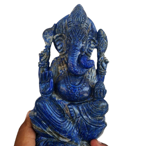 2022รูปปั้นแกะสลักหินกึ่งมีค่าทางศาสนาสำหรับตกแต่งบ้านงานฝีมือจากธรรมชาติ Lapis Lazuli พิฆเนศ - Product Image 1