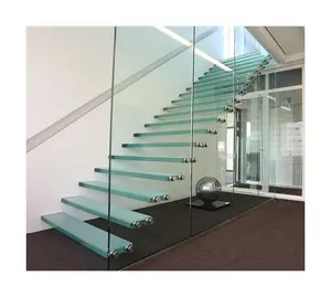 定制漂亮悬臂玻璃不锈钢发光二极管照明楼梯