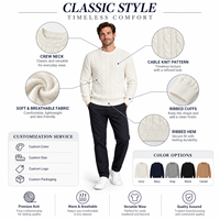Pull en tricot torsadé ivoire pour homme FNJIA, pull décontracté classique, vêtements d'hiver quotidiens, fabricant de tricot texturé sur mesure OEM