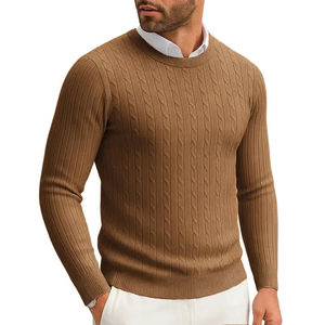 Pull-over tricoté à manches longues et col rond pour hommes, hiver, chaud et solide, logo avant 100% coton anti-rétrécissement OEM Supply - Product Image 3