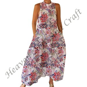 Combinaison décontractée d'été 100% coton, imprimé floral à la main, tissage doux avec fermeture éclair pour le printemps/été, adultes BPJS119 - Product Image 2