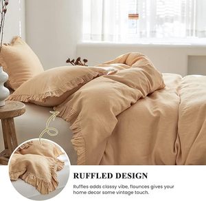 100% Cotton Duvet Cover <b>Set</b> 3 PCS Natural French Flax Sand Ruffle <b>Comforter</b> Cover Solid Breathable Bedding for Hotel for Home - Product Image 4