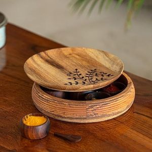 กล่องไม้ Masala แบบดั้งเดิมมีสไตล์พร้อมฝาปิดเปิดใช้งานและภาชนะเครื่องเทศหลากหลายชนิดเหมาะสำหรับบ้านหรือร้านอาหาร - Product Image 4