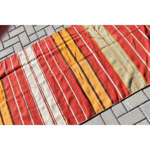 Vintage Turkish <b>Rug</b> <b>Traditional</b> Red Yellow Patchwork Design 3.2x6.8ft Wool Latex 10mm for Entryway Hallway Rectangle Abstract - Product Image 5