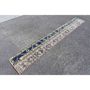 Alfombra turca Vintage de 1,7x11,4 pies, área grande, rectángulo, clásico, negro, Beige, diseño de retazos para pasillo, Alfombra de habitación de látex de lana - Product Image 3