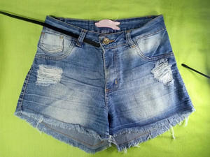 Shorts en jean déchirés taille haute bleus à strass pour femme – Collection été – Vente en gros - Product Image 5