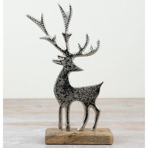 Sculpture de décoration de Noël antique en métal avec socle en bois Sculpture de renne de célébration de Noël à la maison pour la décoration intérieure - Product Image 3