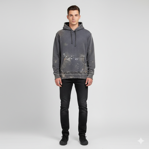 Sudadera con capucha para hombre al por mayor, con cremallera, efecto desgastado, estilo vintage, algodón grueso, streetwear, con logo personalizado de dibujos animados y efecto pintado. - Product Image 4