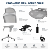 Chaise de bureau exécutive ergonomique inclinable en maille avec repose-pieds : chaise de bureau pivotante confortable pour la sieste/le jeu