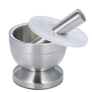 Stainless Steel Mortar Pestle Spice & Herb Crusher with Non-Slip Base Hand Operated Eco-Friendly Kitchen Tool-Dishwasher Safe - Product Image 1