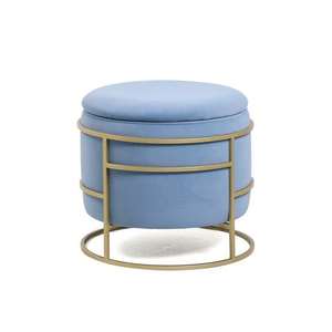 Puf Redondo Moderno de Terciopelo con Mechones, Azul, Multifuncional, para Sala de Estar, Dormitorio, Decoración de Bodas, Otomana - Product Image 6