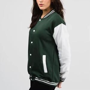 Green White Varsity Jacket Unisex Preppy Style Regular Fit Autumn Casual Single <b>Button</b> Polyester Material - Product Image 1
