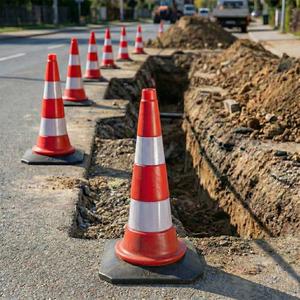 Cône de signalisation en plastique de 50 cm avec base en caoutchouc et poids, barrière de sécurité routière, cône de sécurité routière - Product Image 2