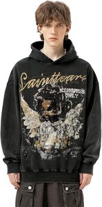 Sweat à capuche zippé vintage pour homme, style streetwear, en polaire, manches longues, avec poche brodée, motif uni, impression numérique - Product Image 4