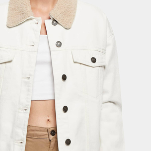 New Arrival Latest <b>Beige</b> <b>Women's</b> OEM <b>Denim</b> <b>Jacket</b> With Sherpa Lining Button Fastening Designed For <b>Women</b> For All Seasons Comfort - Product Image 5