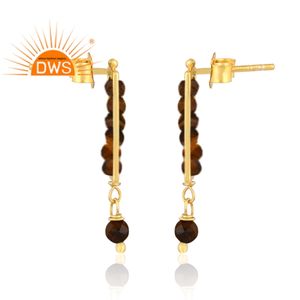 Pendientes colgantes de piedras preciosas con cuentas de ojo de tigre amarillo chapado en oro de 18 quilates, la plata esterlina más vendida, fabricante de joyería fina Demi - Product Image 3