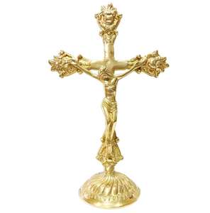Crucifijo de metal de alto pulido, estilo nórdico de latón, increíble altar de iglesia de colección confiable, altar decorativo de alta calidad - Product Image 1