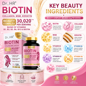 En stock – Capsules de complexe beauté à haute puissance de biotine 30020mcg avec collagène, MSM, kératine, <span class=keywords><strong>B1</strong></span>, B2, B3, <span class=keywords><strong>B6</strong></span>, B12 pour soutenir la santé des cheveux et de la peau - Product Image 4