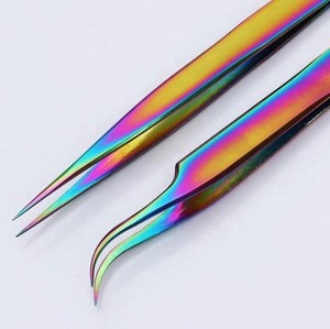 Lot de 2 pinces à cils en acier inoxydable de qualité supérieure, arc-en-ciel, avec logo personnalisé, outils d'extension de cils, Zullo Industries - Product Image 6
