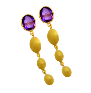 Violet Améthyste Gemstone Dangle Boucles D'oreilles À La Mode Solide Sterling 925 Argent Or Placage Lunette Réglage Fêtes De Mariage - Product Image 5