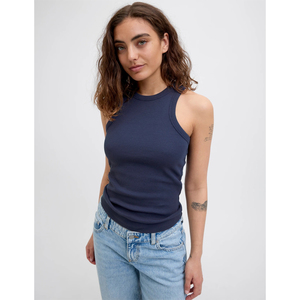 Top Corto de Punto Acanalado de Algodón sin Mangas con Cuello Alto, Básico e Informal para Mujer, Venta al por Mayor, Camiseta Lisa sin Mangas para Gimnasio y Fitness, OEM - Product Image 3