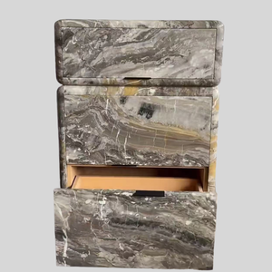 Оптовая продажа, индивидуальный дизайн, коричневая тумбочка из натурального мрамора, прикроватная тумбочка для столовой, домашний декор - Product Image 4