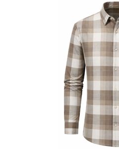 Camisa a Cuadros para Hombre, Manga Larga, Estilo Casual de Franela, Color Beige Marrón Claro, Fabricante Personalizado, Venta al por Mayor, OEM - Product Image 4