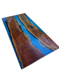 Mesa de Comedor Rectangular de Resina Epoxi Hecha a Mano de Lujo para Sala de Estar, Moderna, Impermeable, con Tapa de Madera de Acacia, Regalo de Boda, Personalizable - Product Image 4