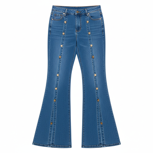 Jean évasé sexy à découpes pour femme – Nouvelle arrivée – Pantalon en denim taille haute à jambe large avec détail chaîne latérale – Style streetwear Y2K - Product Image 5