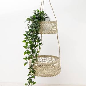 Cestas colgantes dobles de pasto marino, tejidas a mano, cesta de frutas de 2 niveles, organizadores de cocina de bajo costo - Product Image 4