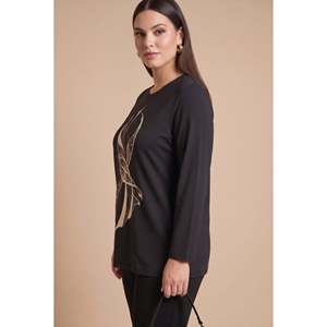 Blusa de punto con detalle de estampado especial, talla grande, color negro - Product Image 2