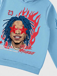 Conjunto Deportivo de Moda para Hombre, Sudadera con Capucha y Estampado de Personajes de Dibujos Animados con Impresión DTF Personalizada, Pantalones con Cordón y Contraste de Color - Product Image 4