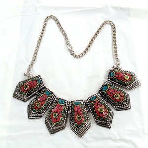 สร้อยคอผู้หญิงดีไซน์คลาสสิก GC-NK-134-D งานโมเสคอะลูมิเนียม ยอดนิยมสำหรับงานแต่งงานและงานปาร์ตี้ มีจำหน่ายในราคาขายส่งในอินเดีย - Product Image 1