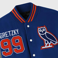Veste bomber universitaire Gretzky OVO Great One, vintage, entièrement boutonnée, corps en laine, manches en cuir véritable, taille plus, tricotée