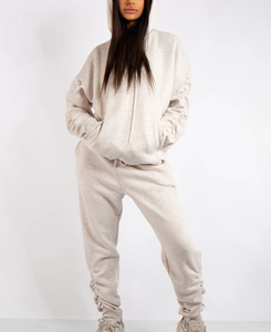 OEM/ODM 100%, traje de jogging de algodón para mujer, conjunto de pantalones y Sudadera con capucha y hombros caídos, chándal de mujer con logotipo impreso DTF personalizado - Product Image 5