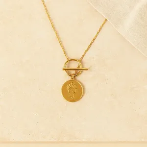 Queen T Bar <b>Necklace</b>-Gold Plated Stainless Steel Chain with Freshwater Pearl and Diamond Accent Bohemian Orthodox Style Jewelry - Product Image 5