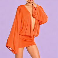 Robe fourreau moulante Y2K pour femme, col en V profond, manches longues évasées, couleur unie, style streetwear, collection automne-hiver