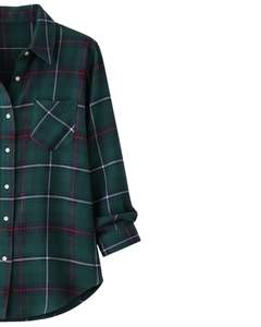 Camisa Oversize de Franela a Cuadros para Mujer, Verde Oscuro, Manga Larga, Casual, Suave, para Otoño e Invierno, Venta al por Mayor - Product Image 3