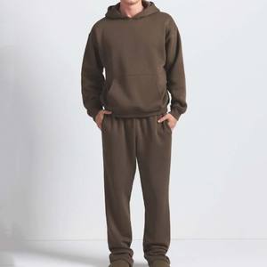 Nouvel ensemble de survêtement ample pour homme, sweat à capuche et pantalon, hiver, uni, anti-froissement, polaire - Product Image 1