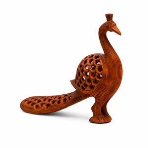 Statue de paon en bois artisanale |   Figurine d'oiseau en bois sculpté |   Décoration d'intérieur - Product Image 1