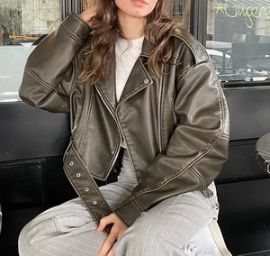 Nouvelle veste courte élégante pour femmes, veste en cuir PU multi-poches, streetwear, vente en gros, veste tendance hip-hop pour femmes - Product Image 5