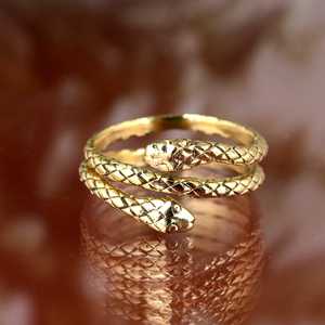 Anillo de Latón con Doble Serpiente Gótica, Chapado en Oro de 18k, Estilo Envolvente y Superpuesto, Punk Biker, de Moda, Para Mujer, Venta al por Mayor - Product Image 5
